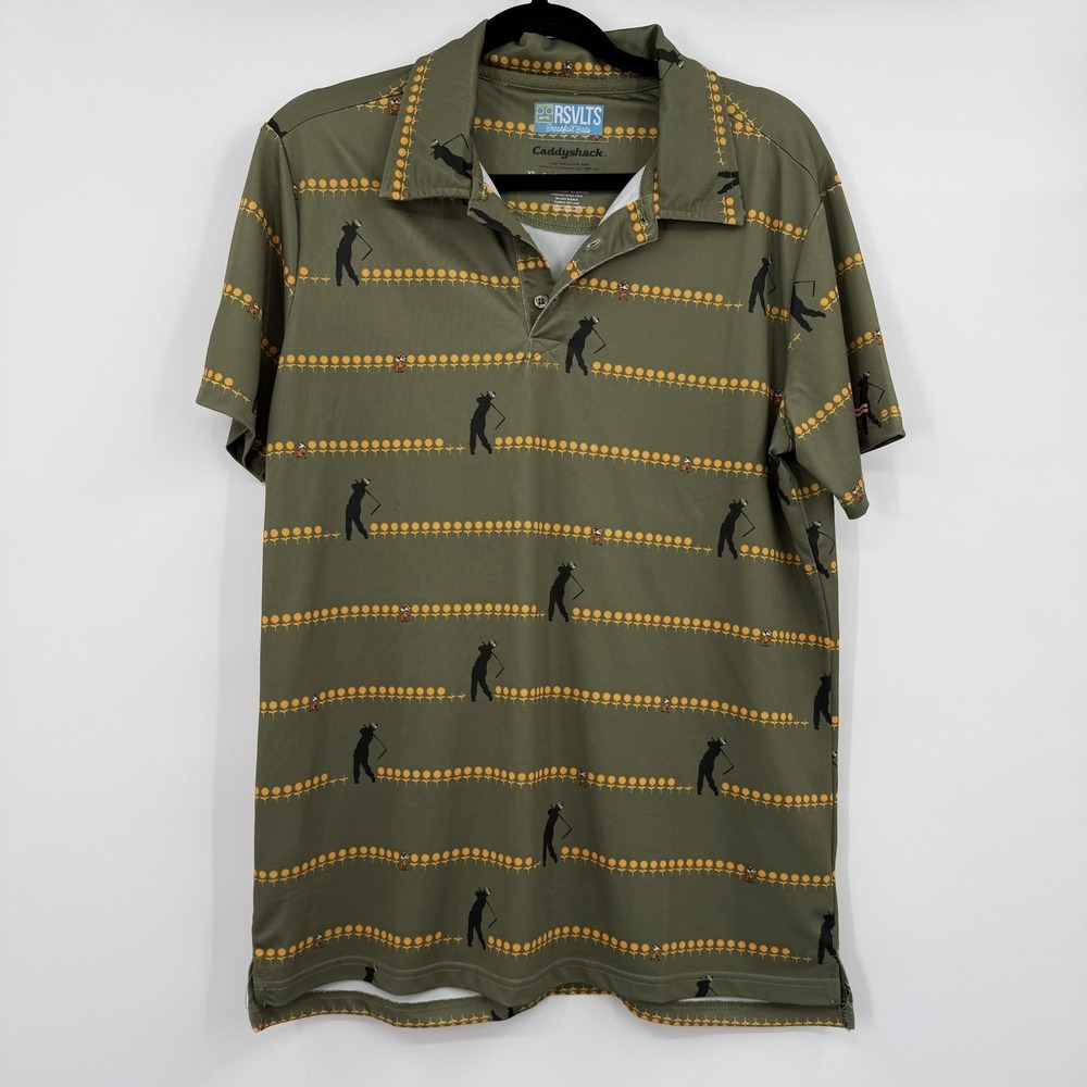 RSVLTS Polo Shirt Mens Medium Green Caddyshack‎ Graphic Print Breakfast Balls